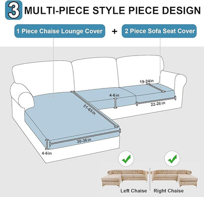 NAISI Waterproof Couch Cushion Covers Thick Velvet Fabric Washable Sofa Slipcovers Sectional Couch Covers for 3 Pieces Separate L Shape Couch Cover with Elastic Bottom(2 Seater + 1 Chaise, Coffee)