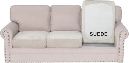 H.VERSAILTEX Individual Cushion Covers Stretch Couch Covers Soft Suede Sofa Cushion Covers Washable Cover for Sectional Sofa(3 Piece Sofa Cover,Natural)