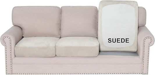 H.VERSAILTEX Individual Cushion Covers Stretch Couch Covers Soft Suede Sofa Cushion Covers Washable Cover for Sectional Sofa(3 Piece Sofa Cover,Natural)