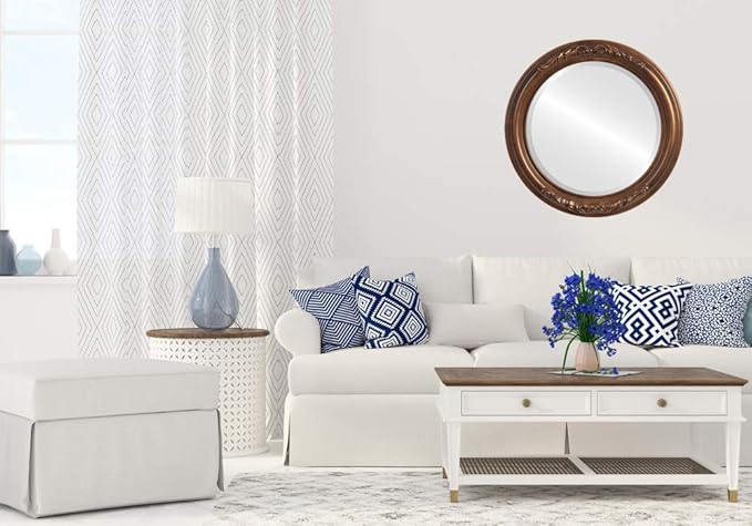 OVALCREST Round Beveled Wall Mirror for Home Decor - Florence Style - Sunset Gold - 28x28 Outside Dimensions