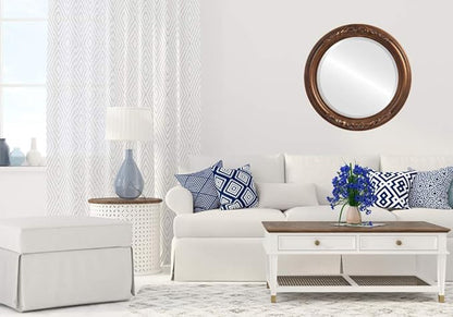 OVALCREST Round Beveled Wall Mirror for Home Decor - Florence Style - Sunset Gold - 34x34 Outside Dimensions