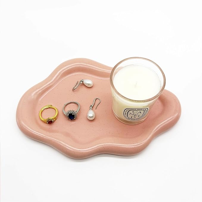 Ceramic Jewelry Tray, Jewelry Dish for Women, Small Ring Dish, Pink Cloud Tray Nightstand Decor Jewlery Plate Ring Holder Dish, Gift for Mom Trinket Tray Jewelry Bowl for Keys, Perfume,Candles