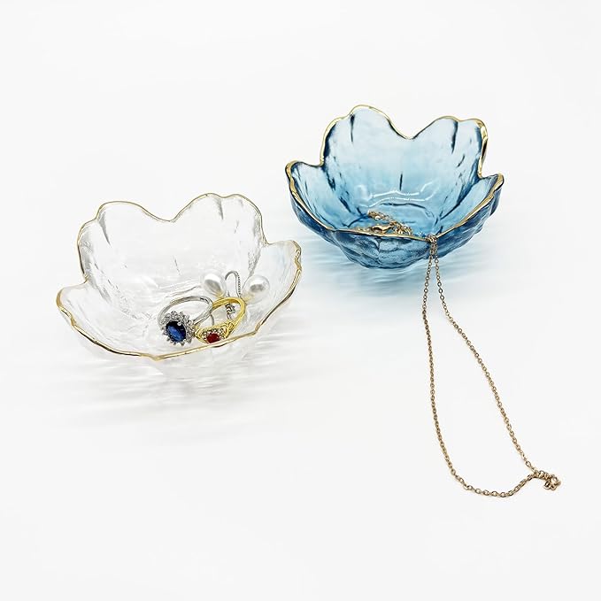 Glass Jewelry Dishes for Women, Small Ring Dish Engagement Gifts, Crystal Ring Holder Dish Jewelry Bowl, Flower Jewelry Holder Dish, Nightstand Decor Jewelry Tray, Jewelry Plate Trinket Dish