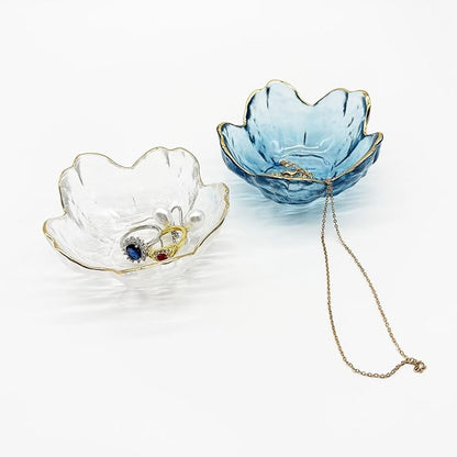 Glass Jewelry Dishes for Women, Small Ring Dish Engagement Gifts, Crystal Ring Holder Dish Jewelry Bowl, Flower Jewelry Holder Dish, Nightstand Decor Jewelry Tray, Jewelry Plate Trinket Dish
