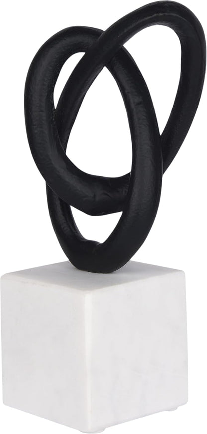 Cruiser’s Caché Entwined Love Sculpture, Artisan-Made Cast Aluminum with Black Anthracite Finish, Natural Marble Base, 10"