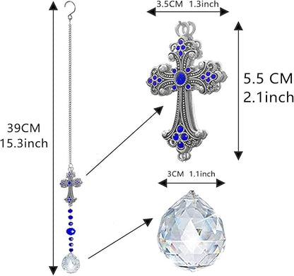 Hanging Sun Catchers Outdoor Indoor Window with Crystals,Crystal Prism Suncatcher for Window Garden,Crystal Sun Catcher Rainbow Maker Ornament (Cross-Shaped)