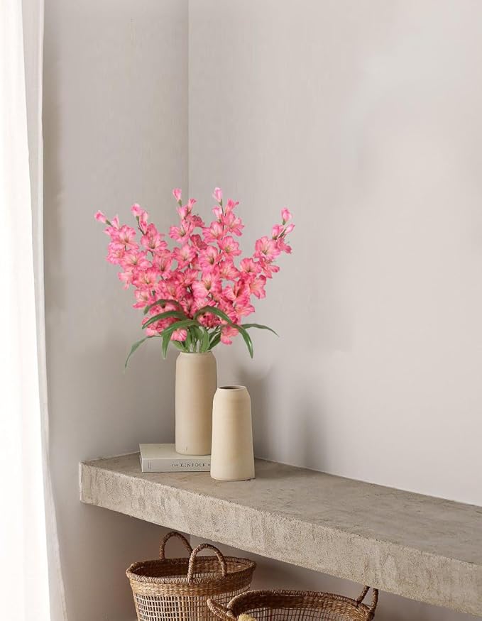 IPOPU Fake Flowers Pink Gladiolus Artificial Flowers 5PCS Silk Gladiolus with Long Stem 33" Dark Pink Artificial Flowers for Wedding Home Party Table Floral Arrangement (Dark Pink)