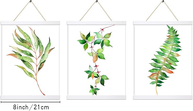 YK artwood 3 Pack Magnetic Poster Hanger Frame White, 8x10 8x12 8x16 Poster Frame Wood Wooden Magnet Print Posters Dowel Scroll Hanger Hangers Hanging Kit for Walls Map Canvas Artwork