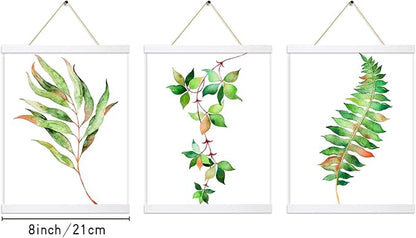 YK artwood 3 Pack Magnetic Poster Hanger Frame White, 8x10 8x12 8x16 Poster Frame Wood Wooden Magnet Print Posters Dowel Scroll Hanger Hangers Hanging Kit for Walls Map Canvas Artwork