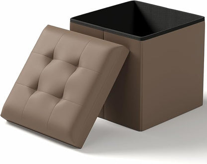 Folding Storage Ottoman Bench, Multi-Functional Ottoman Foot Rest, End of Bed Bench, Storage Chest for Living Room, Bedroom, Hallway, Entryway, Holds Up to 300 lbs (Brown, 15 Inches)