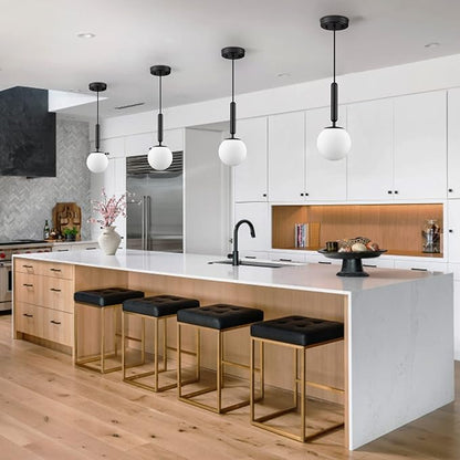 DIRYZON Mid Century Glass Globe Pendant Light Black Pendant Lighting for Kitchen Island Adjustable Hanging Ceiling Lihgt for Bedroom Bathroom Living Room