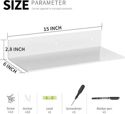 12 Inches White Acrylic Wall Shelves Set of 4, Wall Mounted Shelves Moel Car, Candle, Calendar, Towel, Tissue, Doll, 2 Pack