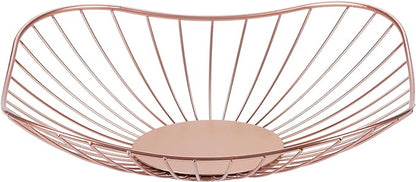 IBWell Short Curved-Edge Modern Creative Stylish Single Tier Dish,Metal Iron Wire Fruit Vegetables Bread Decorative Stand Serving Bowls Basket Holder (Square Dish) (Pink)