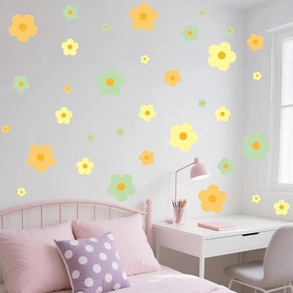 81 Pieces Wall Decal Flower Stickers - Removable Peel & Stick Wall Decals for Kids' Girls Room Decor(Orange, Yellow, Green)
