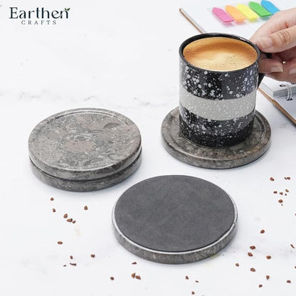 Marble Coasters Set of 4 Round Oceanic Handmade Modern 4" Inches Coasters for Drink, Stylish Drink Coaster for Dining Table