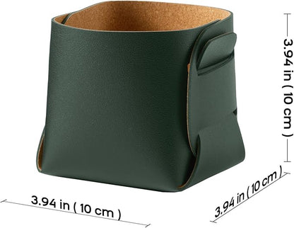 HOMIEAZICOZI 2-Pack Cork Leather Desk Accessories Storage - Pencil Pen Holder - Makeup Brush Holder Organizer - Stylish Addition to Home Decor (Dark Green)