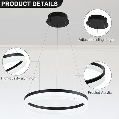 Buccleuch Modern LED Chandelier - Dimmable 19.7" Black Round Pendant Light, Height Adjustable UL-Certified Ceiling Light for Dining Room, Kitchen Island, Living Room, Bedroom, Foyer