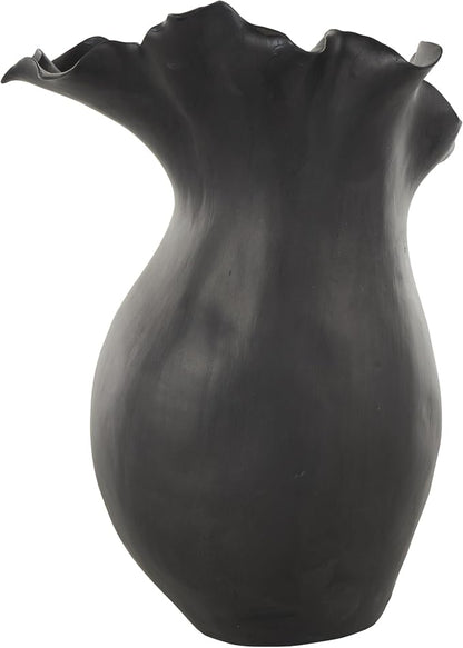 Deco 79 Ceramic Abstract Decorative Vase Floral Inspired Centerpiece Vase with Wavy Edge, Flower Vase for Home Decoration 10" x 8" x 16", Black