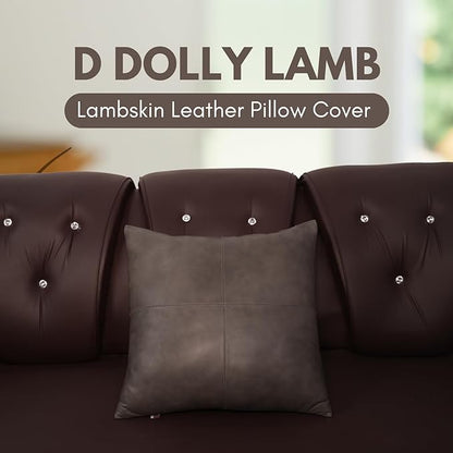 D DOLLY LAMB Lambskin Leather Pillow Cover - Sofa Cushion Case - Decorative Throw Covers for Living Room & Bedroom, 14x14 Inches - Grey Antique Plane Pack of 1