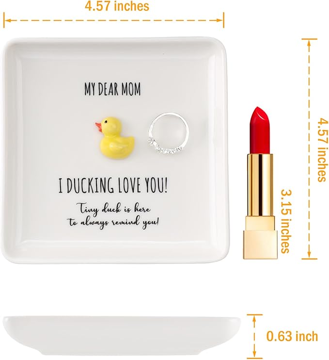 HOME SMILE Duck Ring Dish Tray-I Ducking Love You Mom Mothers Day Birthday Gifts for New Mom Stepmom Present for Mama Mother-in-Law from Daughter Son