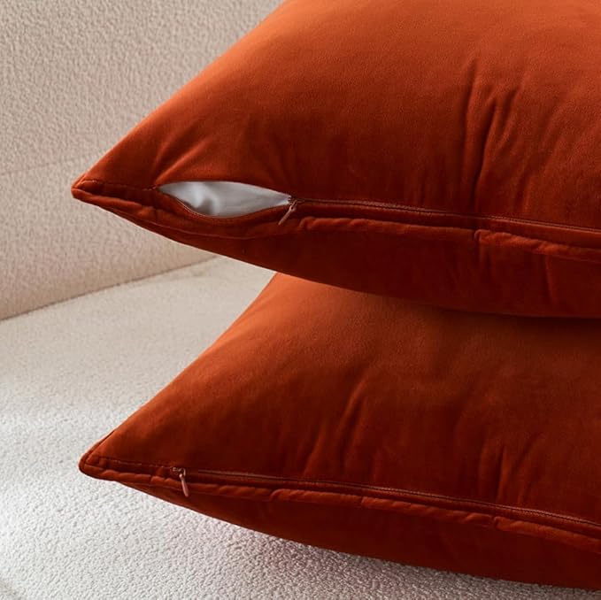 MIULEE Pack of 2 Decorative Velvet Throw Pillow Covers Soft Burnt Orange Pillow Covers Soild Square Cushion Case for Sofa Bedroom Car 18x 18 Inch 45x 45cm