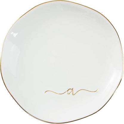 InnoBeta Ceramic Jewelry Tray, Decorative Trinket Dish for Rings Earrings Necklaces Bracelet Watch Keys, Birthday for Women, Mother's Day Christmas Gift for Women, 4.75", White Surface Gold (A)