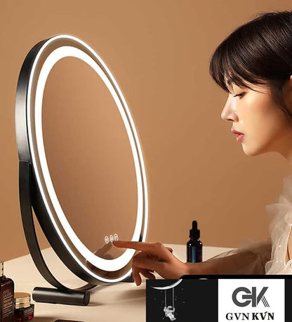 12" Round Vanity Mirror, LED Lights, Smart Touch 360°Rotation, Dimmable White