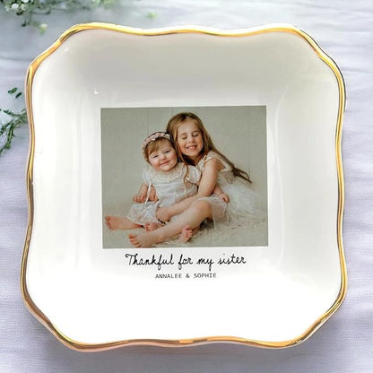 Personalized Photo Sister Jewelry Dish, Thankful for My Sister Appreciation Trinket Dish Unique Keepsake Gift for Sisters Bestie Best Friend Women Siblings Soul Sister Christmas Birthday