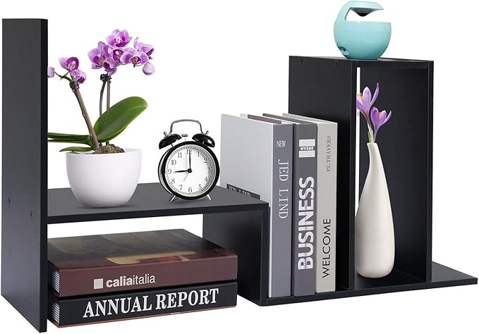 Sorfity Desktop Bookshelf Desk Storage Organizer Adjustable Wood Desktop Display Shelf Rack Counter Office Storage Rack Top Bookcase - Free Style Display Natural Stand Office Supplies Desk Organizer