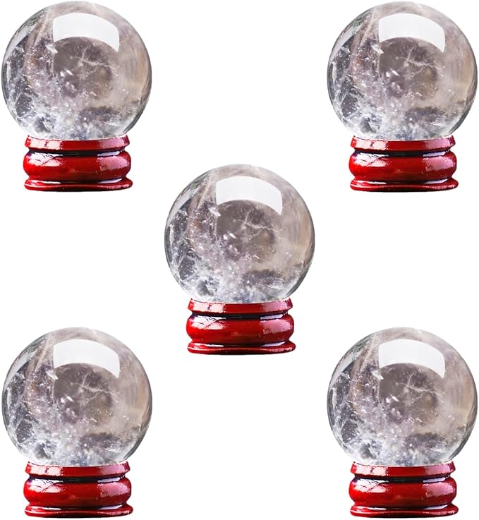 Natural Clear Quartz Crystal Sphere with Stand，5PC Real Crystals Ball, Clear Quartz Small Ball Decor (Clear Quartz Ball)