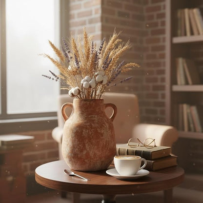 Ceramic Flower Vase with Handles,7.6 inch Farmhouse Vase,Rustic Vintage Terracotta Vases for Home Decor,Living Room,Kitchen Shelf,Table,Fireplace,Holiday & Weddings Centerpiece (Terracotta-M-822)