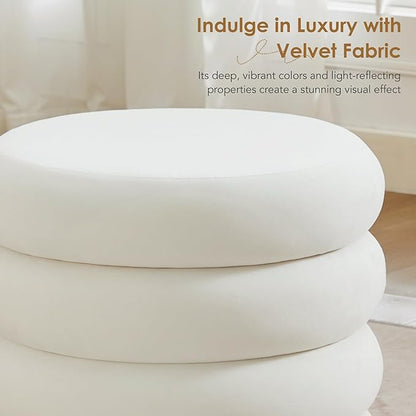 Flouki 20.1" Storage Ottoman Round, Vanity Stools for Bedroom, Velvet Pouf Ottoman with Removable Lid, Modern Ottoman Stool for Girls Women, Foot Stool for Living Room, White