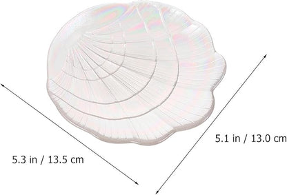 Shell-Shaped Jewelry Tray and Earrings Plate, Iridescent Glass Jewelry Storage Dish for Desktop Organization and Display