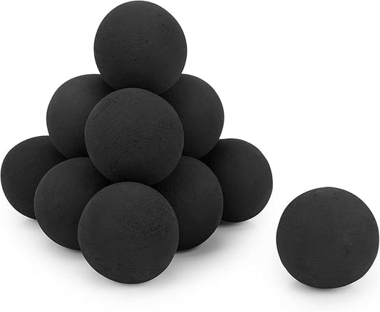 Stanbroil Ceramic Balls - 4” Round Fire Stones for Fire Pit Fire Bowl and Fireplace - Set of 12, Black