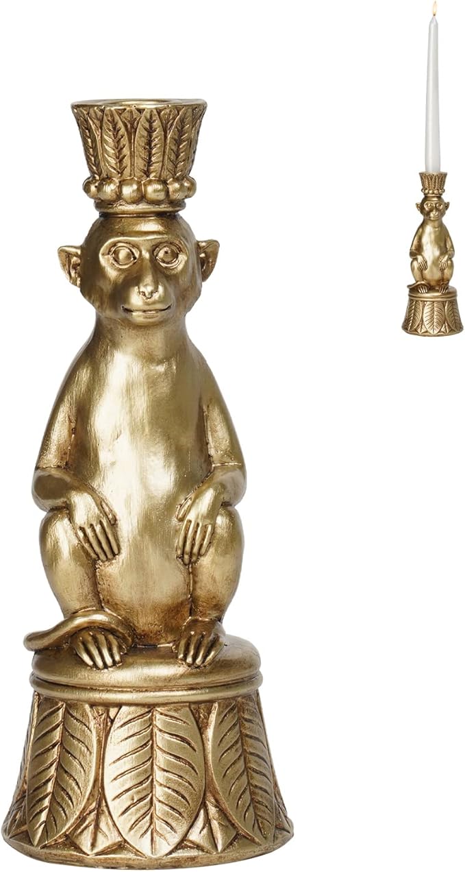 Candle Stick Holder Table Decor - Monkey Resin Modern Candlestick Holder Indoor Table Decor Animals Brass Gold Candle Stand for Living Room Home Decoration 3.25 x 3.25 x 9.25 Inch Guichifun