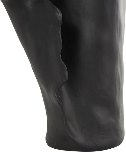 Deco 79 Ceramic Abstract Floral Inspired Vase with Wavy Folded Rim, 9" x 11" x 16", Black
