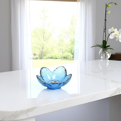 Flower Shape Ring Dish Jewelry Tray Organizer, Glass Accent Tray for Vanity, Small Decorative Trinket Dish, Crystal blue