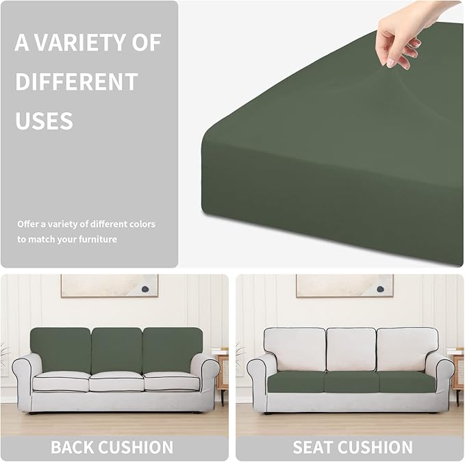Easy-Going 100% Waterproof Chair Sofa Seat Cushion Slipcovers Couch Cushion Cover Stretch Furniture Protector for Kids, Pets (3-Piece Sofa Cushion, Grayish Green)