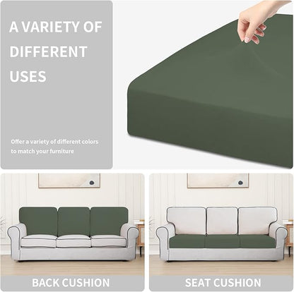 Easy-Going 100% Waterproof Chair Sofa Seat Cushion Slipcovers Couch Cushion Cover Stretch Furniture Protector for Kids, Pets (3-Piece Sofa Cushion, Grayish Green)