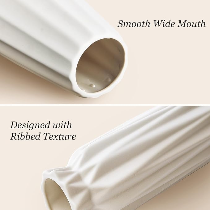 Matte Ceramic Bud Vases Set of 3, BEAHOT White Bulk Vases, Modern Minimalist Boho Farmhouse Decorative for Wedding, Table Centerpiece, Pampas Grass&Dried Flowers, Shelf Decoration