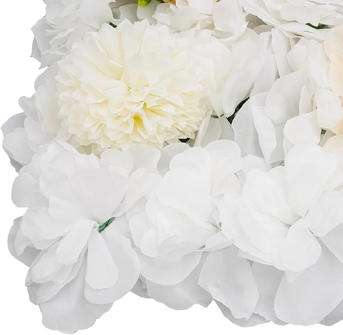 12Pcs Artificial Flower Wall Panel 3D Floral Backdrop Walls15 X 15" Flower Wall Decor Panel Flower Backdrop for Party Home Background Decor, White & Champagne