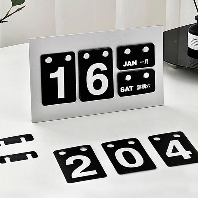 Calendar for Desk, Daily Desktop Perpetual Desk Calendar, Cute Date Display Desk Accessory for Home Office Decor, Teacher, Classroom, Reusable Yearly (BLACK)