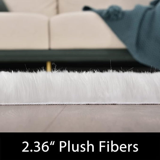 Latepis 5x7 Area Rugs White Furry Faux Sheepskin Rug Washable Fluffy Fur Rug for Living Room Non-Slip Plush Shaggy Rugs for Bedroom Entertainment Room Luxury Home Décor