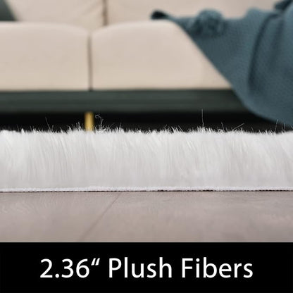 Latepis White Fur Rug 5x6.7, Faux Sheepskin Fluffy Washable Rug for Bedroom and Living Room, Playroom, Luxury Room Decor, Rectangle