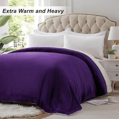 KAWAHOME Sherpa Fleece King Size Blanket for Bed - Extra Warm and Heavy Thick Blankets for Winter, Super Soft 500GSM Plush Blanket, 108" X 90" Purple