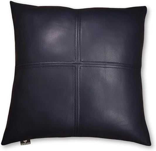LL LEATHER LOVERS Lambskin Leather Pillow Cover, Hand Panel Stitched Leather Decorative Throw Pillow Covers for Couch Sofa Bed Living Room Garden (22x22 Inches, Gun Metal Blue Pack of 1)