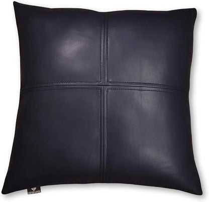 LL LEATHER LOVERS Lambskin Leather Pillow Cover, Hand Panel Stitched Leather Decorative Throw Pillow Covers for Couch Sofa Bed Living Room Garden (20x20 Inches, Gun Metal Blue Pack of 1)
