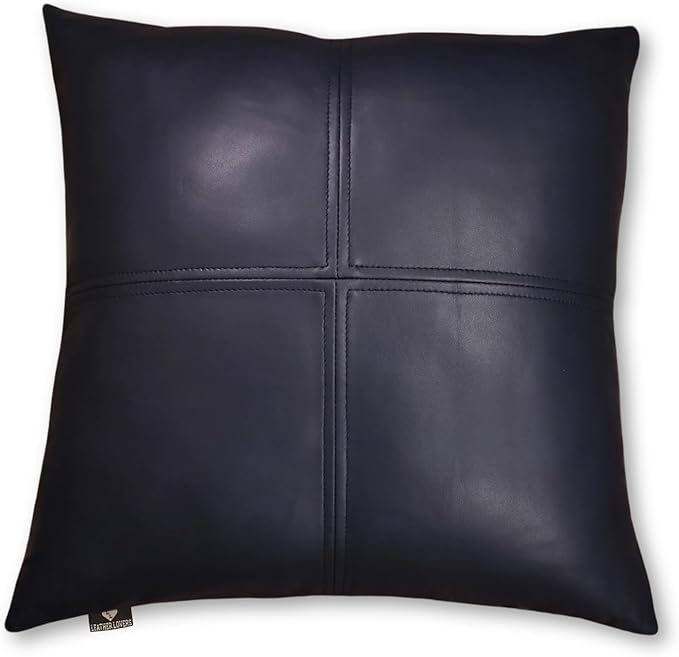 LL LEATHER LOVERS Lambskin Leather Pillow Cover, Hand Panel Stitched Leather Decorative Throw Pillow Covers for Couch Sofa Bed Living Room Garden (18x18 Inches, Gun Metal Blue Pack of 1)