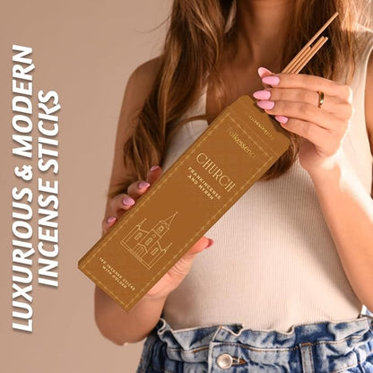 Folkulture Church Incense Sticks with Holder (100 Sticks) |Frankincense & Myrrh Catholic Incense Stick for Prayer, Daily Worship | No Charcoal,Organic,Non Toxic, 45 Mins, Long Burning Insence-Sticks
