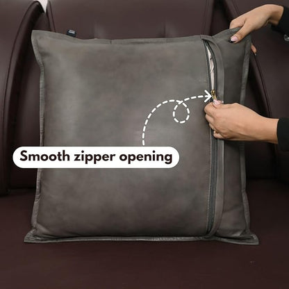 D DOLLY LAMB Lambskin Leather Pillow Cover - Sofa Cushion Case - Decorative Throw Covers for Living Room & Bedroom, 18x18 Inches - Grey Antique Box Pack of 1
